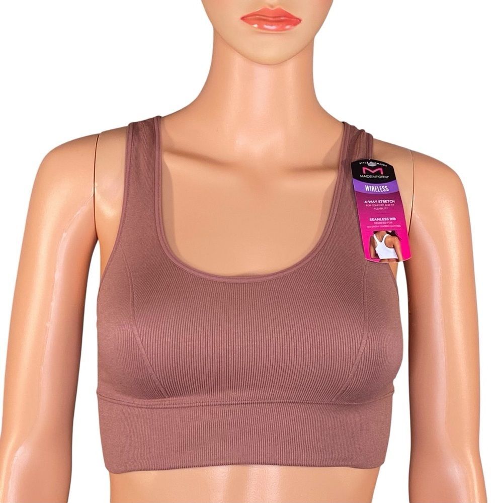 Maidenform Seamless Sports Bra NWT Racer Back SZ Sm Ribbed Brown